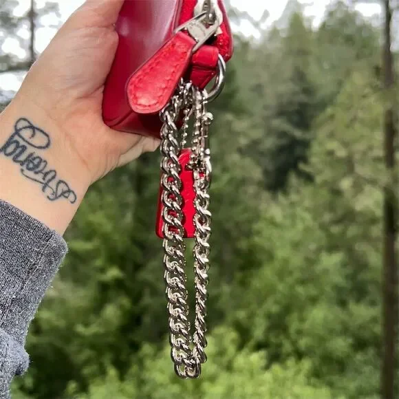 COACH Nolita 15 Red Leather Wristlet w Silver Chain Strap Women's Bag AUTHENTIC - Picture 6 of 9